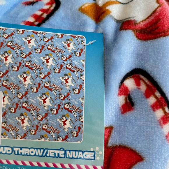 NEW Christmas Frosty the Snowman Happy Jolly Fun Blue Blanket - Picture 2 of 3
